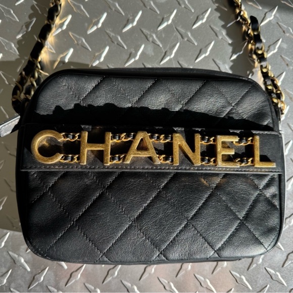 Chanel Quilted Enchained Logo Camera Bag in Black - Picture 1 of 13